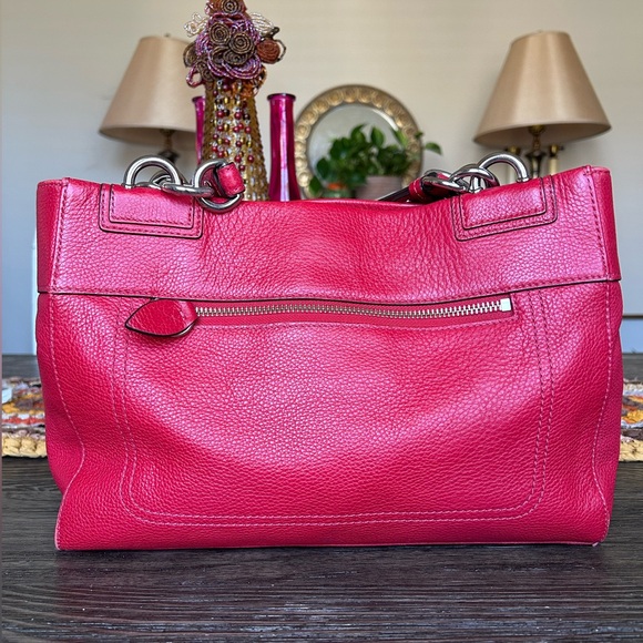 Coach Penelope Red Pebbled Leather Carryall Satchel Bag! - Picture 6 of 14